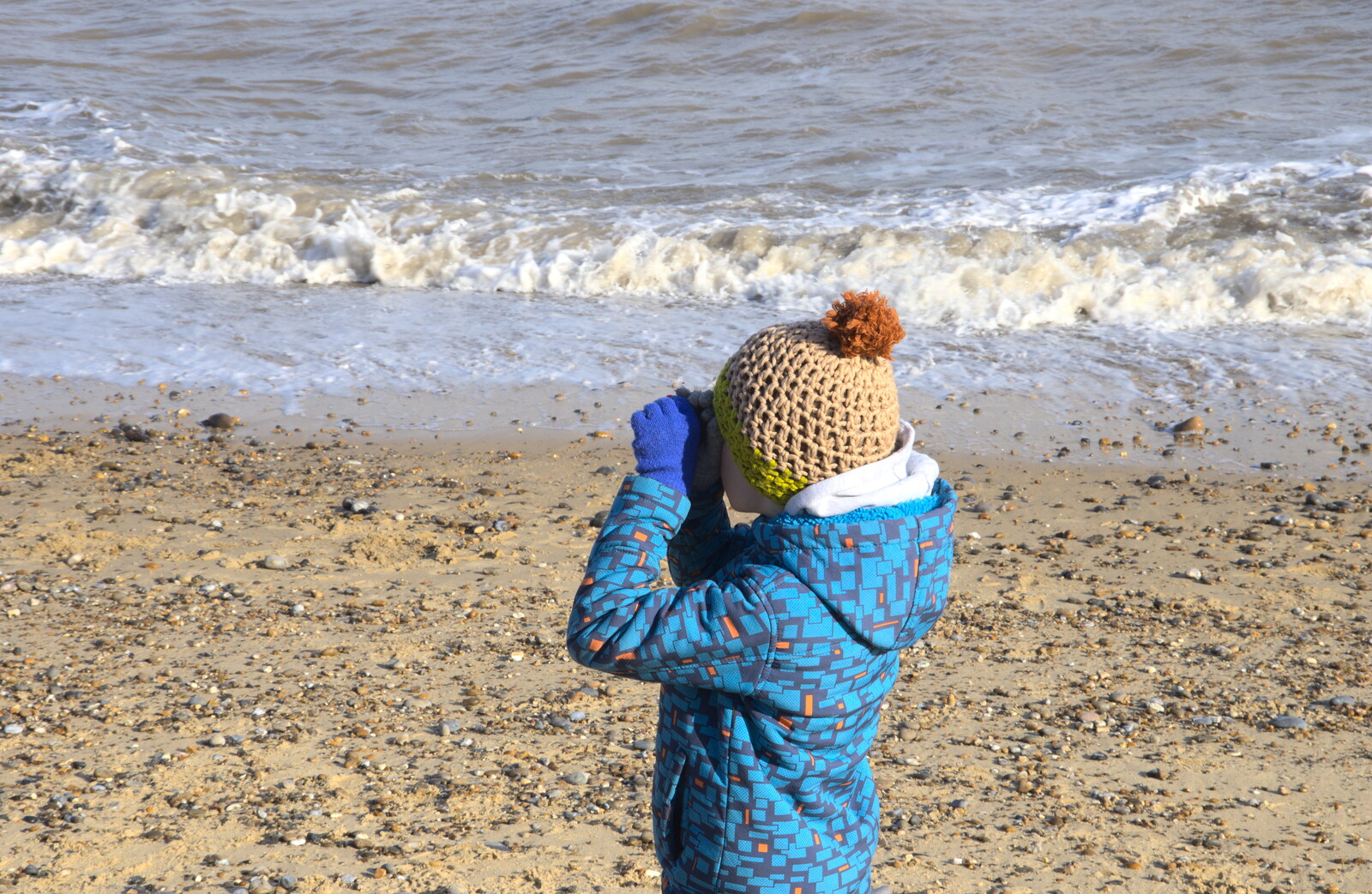 Harry makes binoculars out of his hands from A Trip to Dunwich Heath, Dunwich, Suffolk - 17th February 2019