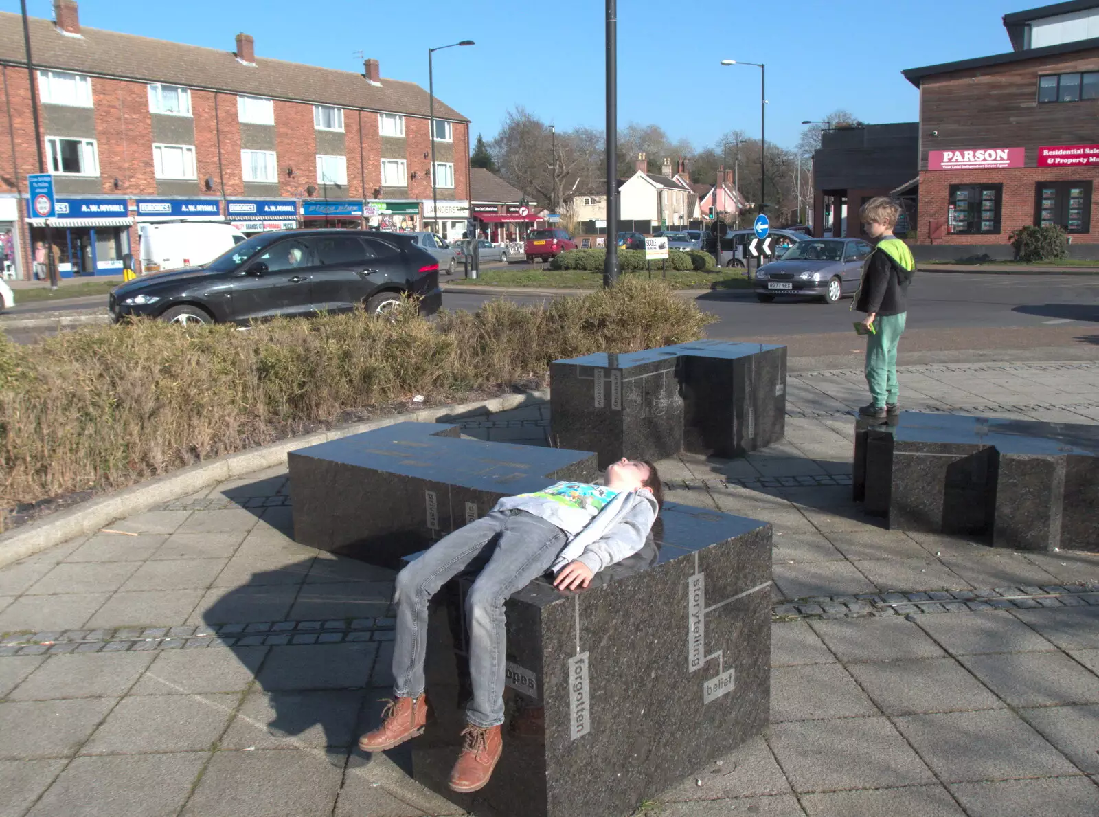 Fred flakes out on a granite rock, from Diss Express Photos and a Garden Den, Eye, Suffolk - 23rd February 2019