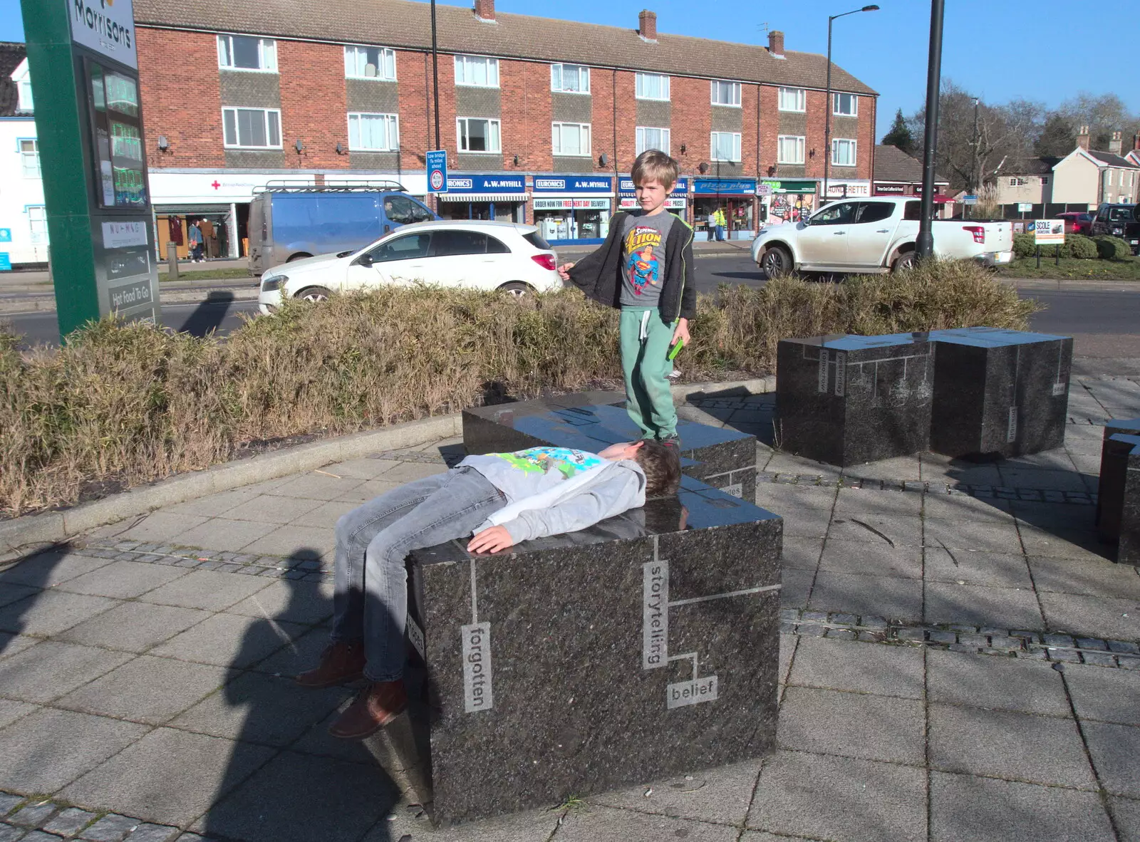 Harry jumps around on the stones, from Diss Express Photos and a Garden Den, Eye, Suffolk - 23rd February 2019