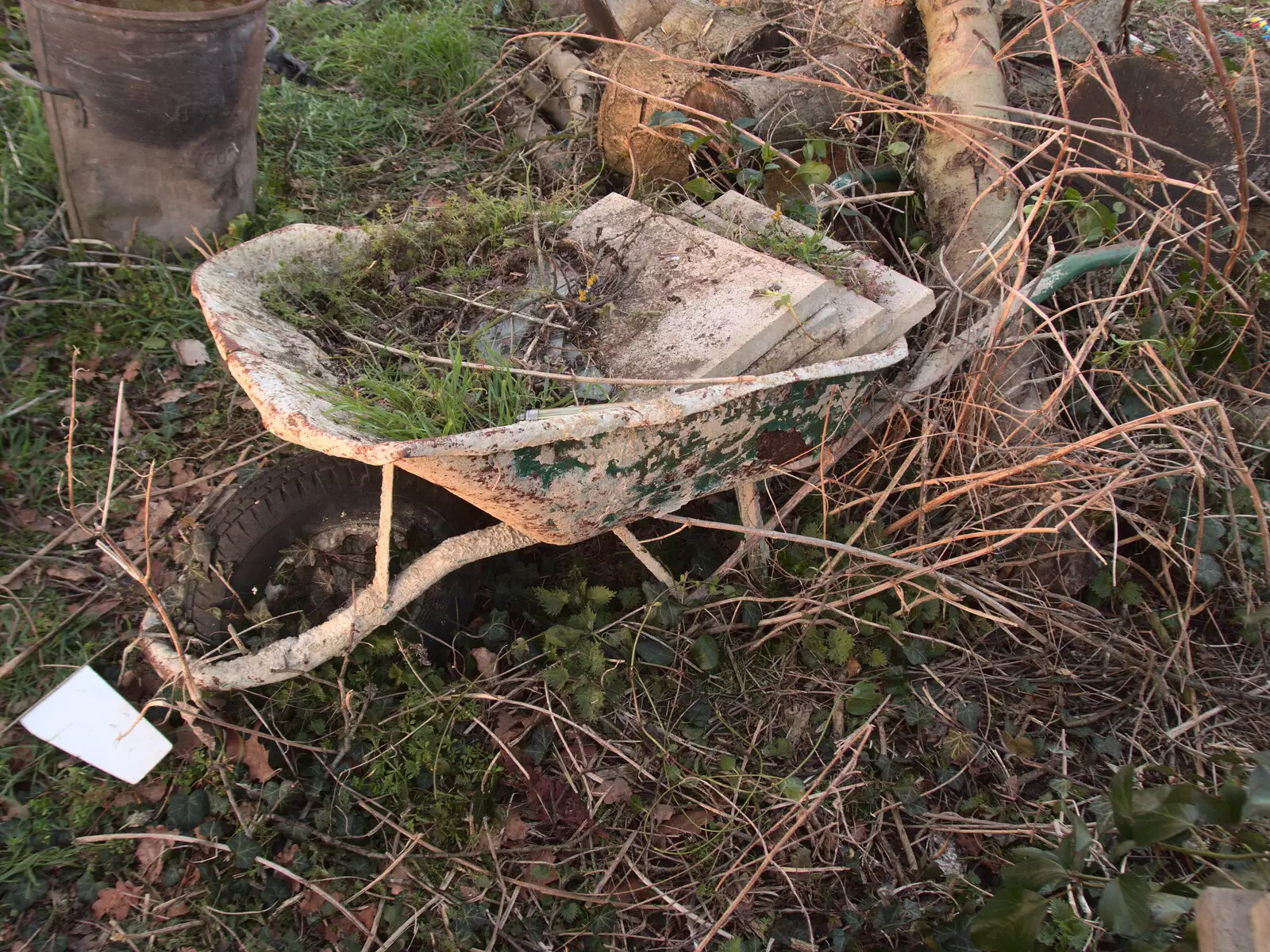 An old wheelbarrow in the weeds, from Diss Express Photos and a Garden Den, Eye, Suffolk - 23rd February 2019