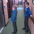 Harry and Fred in the corridors of grandad's new pad, The G-Unit Moves In, Eye, Suffolk - 4th March 2019