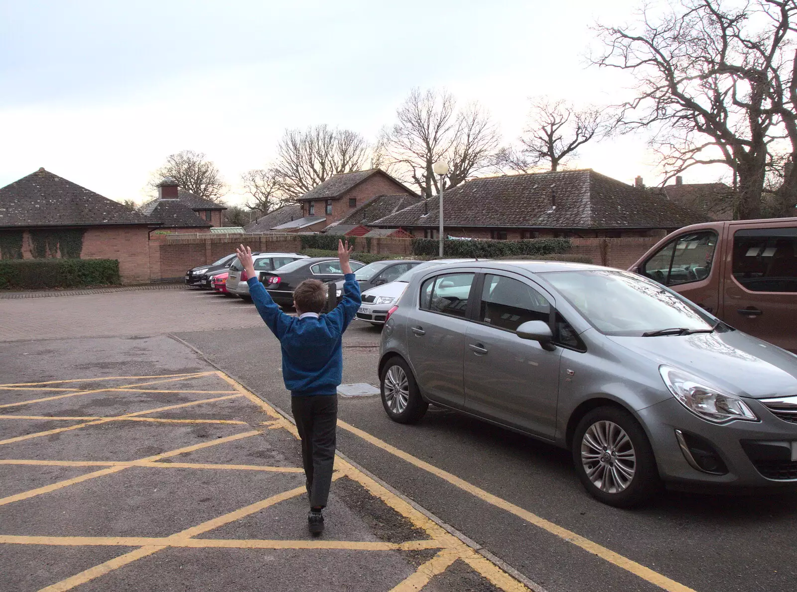 Fred waves his arms around in the car park, from The G-Unit Moves In, Eye, Suffolk - 4th March 2019