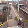 Fred and Harry on the steps at Diss Station, Off to the Cinema Again, Norwich, Norfolk - 9th March 2019