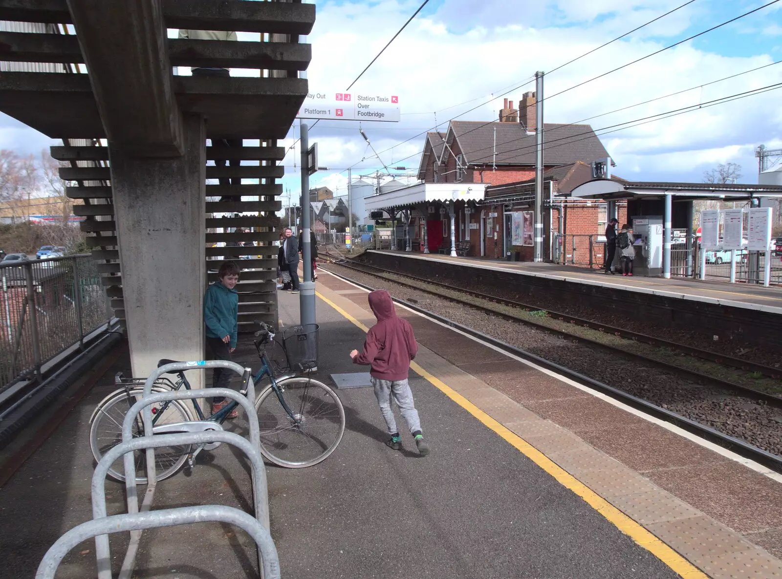 Fred and Harry under the bridge at Diss Station, from Off to the Cinema Again, Norwich, Norfolk - 9th March 2019