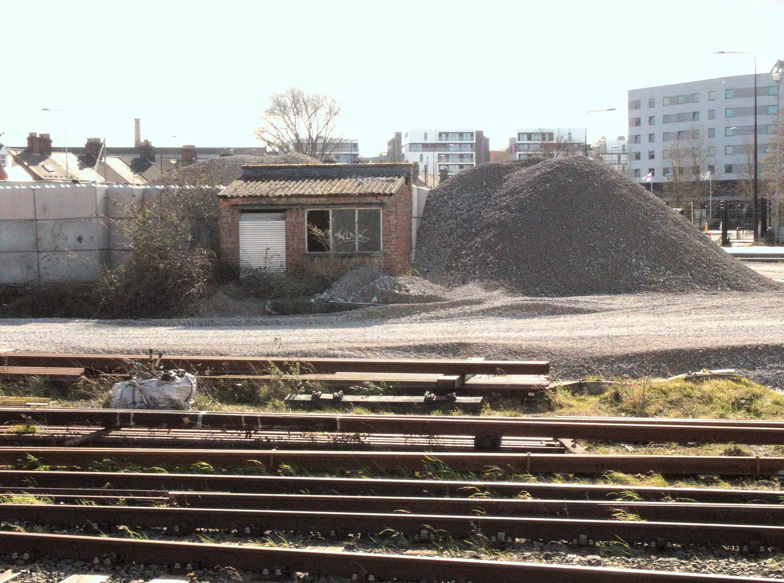 A derelict hut and pile of gravel, from Off to the Cinema Again, Norwich, Norfolk - 9th March 2019