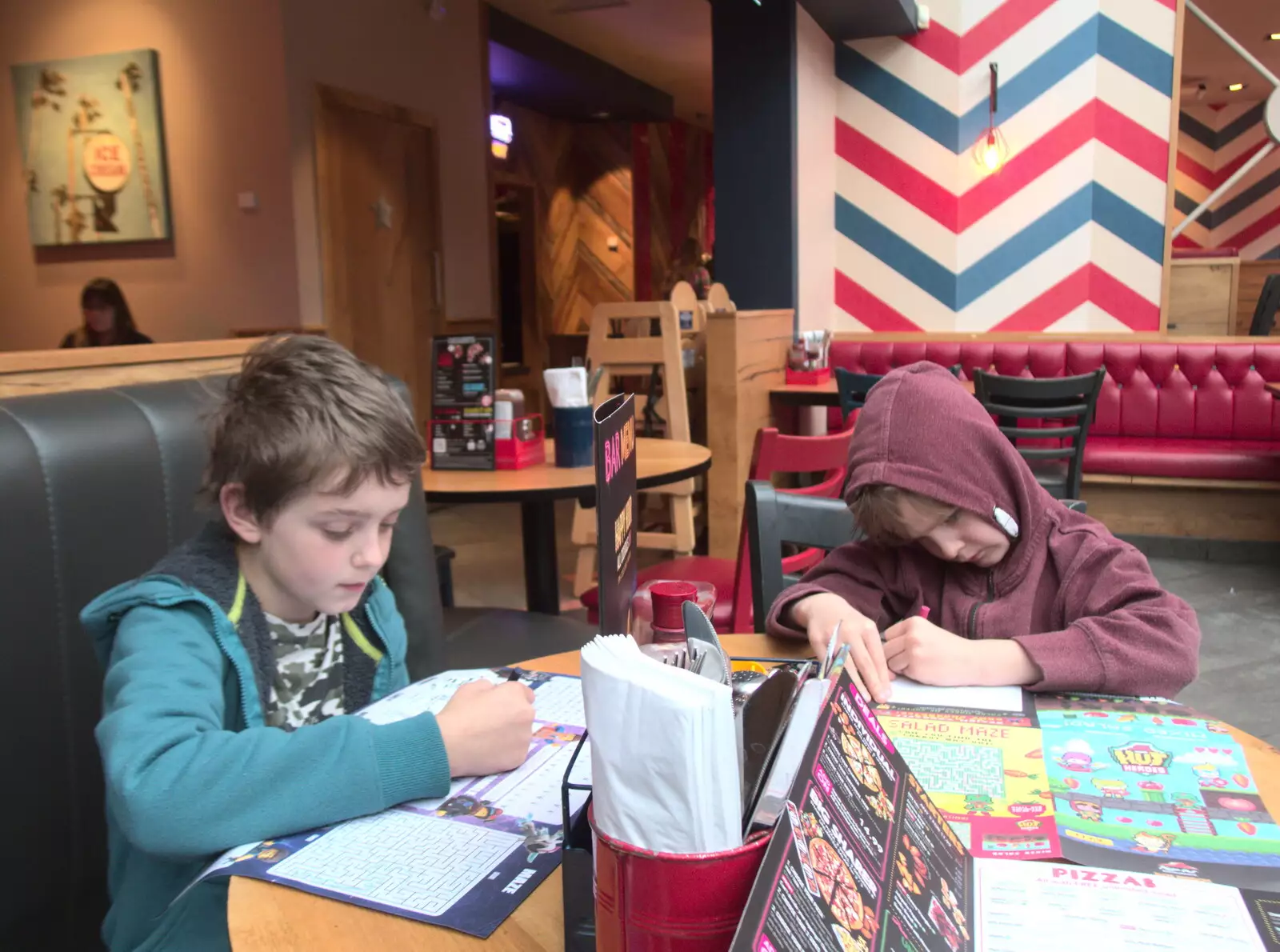 The boys in Pizza Hut, from Off to the Cinema Again, Norwich, Norfolk - 9th March 2019