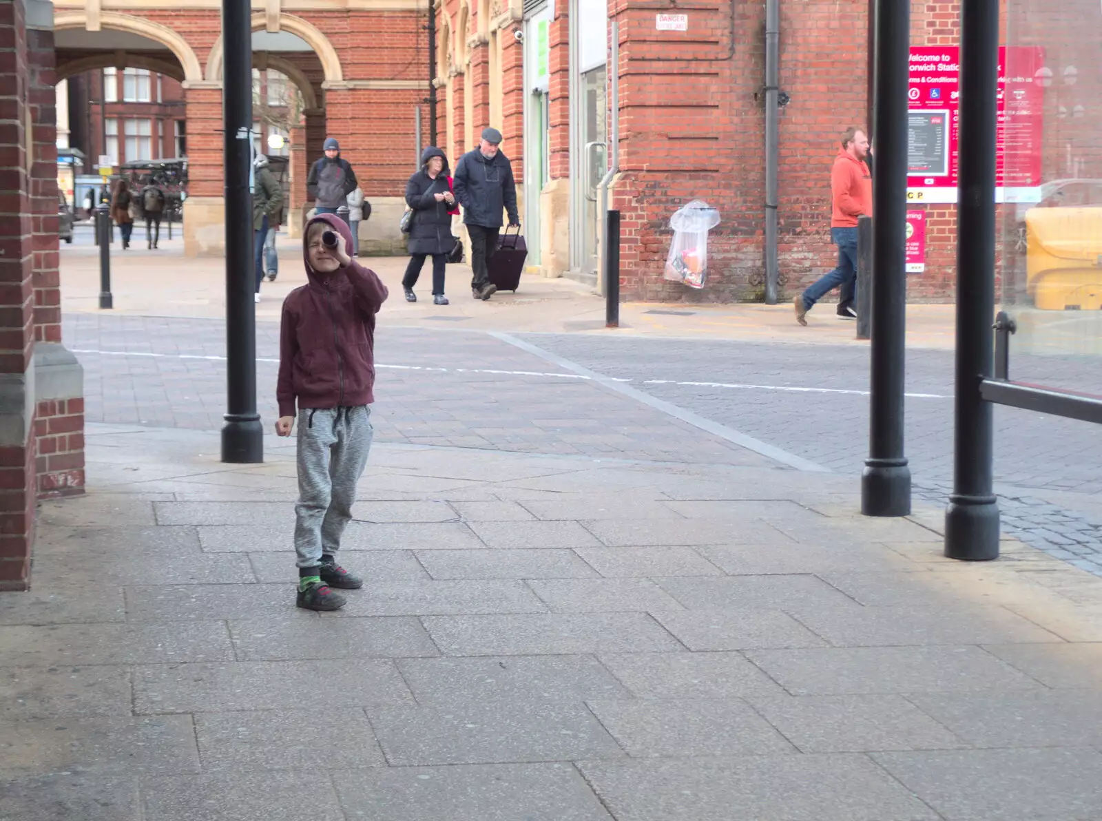 Harry's still telescoping near the railway station, from Off to the Cinema Again, Norwich, Norfolk - 9th March 2019