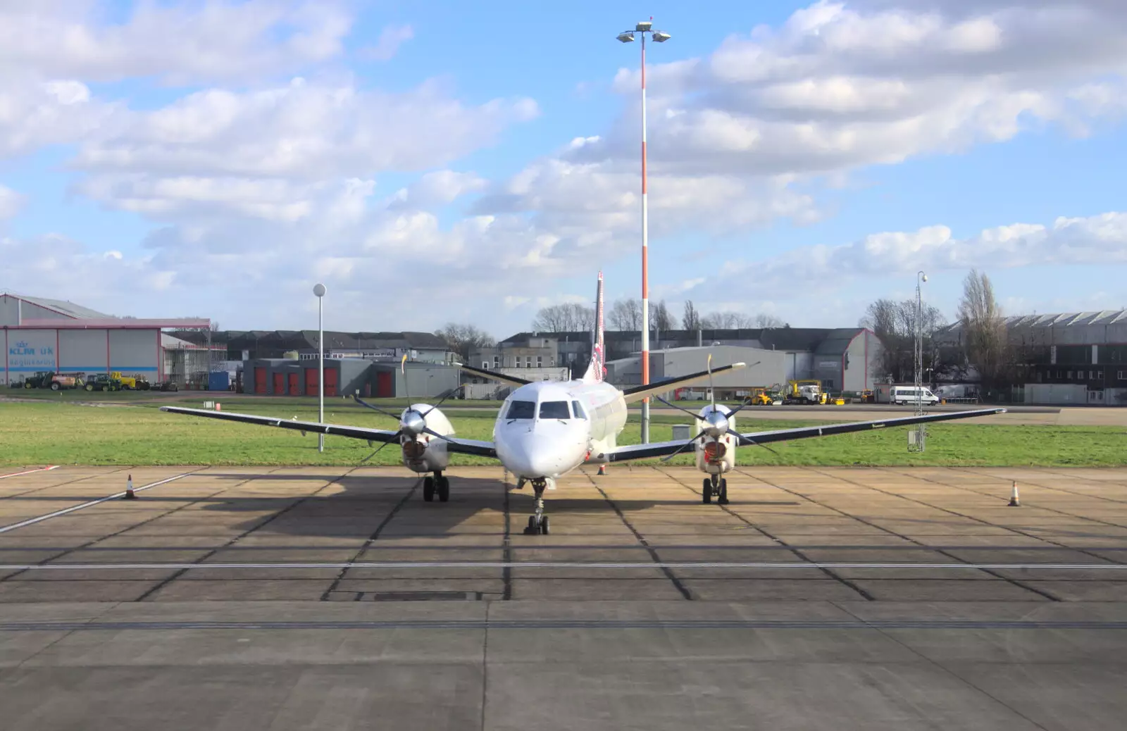 A front view of LoganAir's Dash-8, from Devon In A Day, Exeter, Devon - 14th March 2019