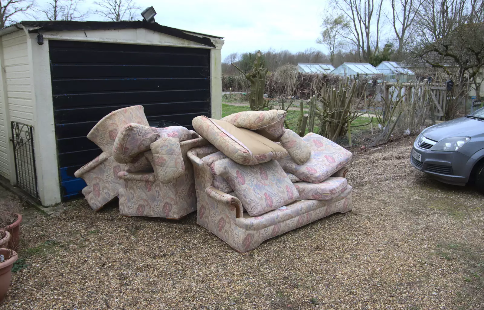 Grandad's old sofa, piled up outside his old pad, from Devon In A Day, Exeter, Devon - 14th March 2019