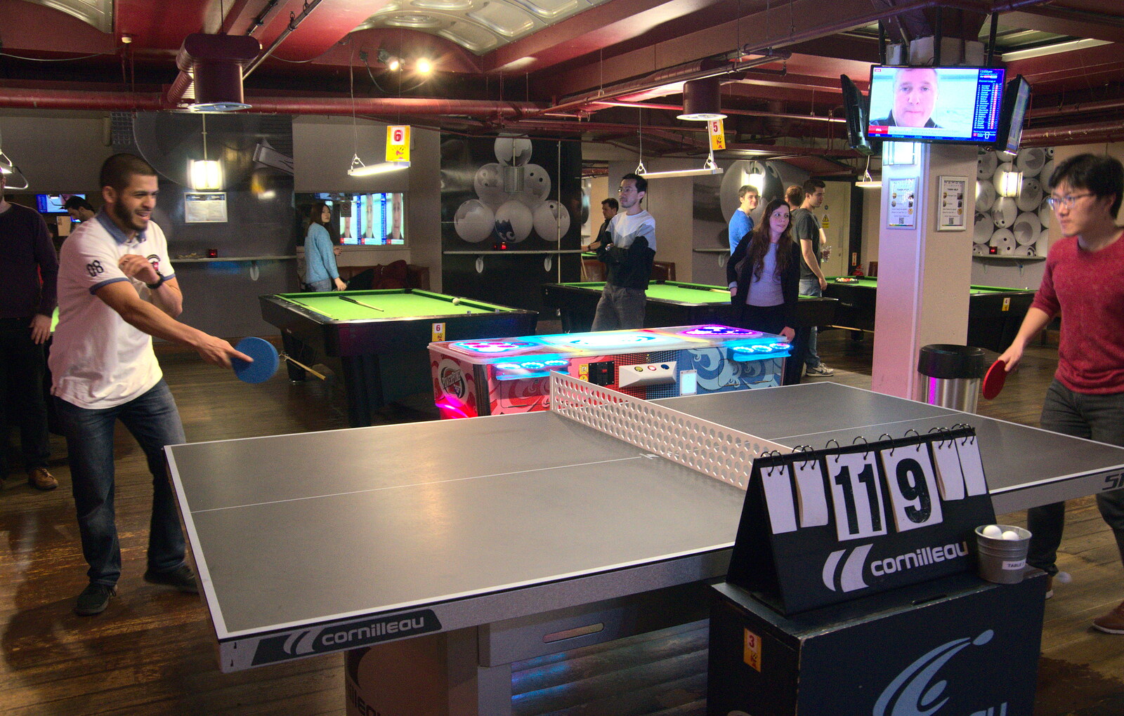 Hak and Dongyi play table tennis from A Team Outing at Namco Funscape, South Bank, London - 27th March 2019