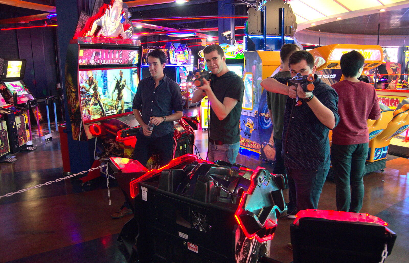 Ben and Matt do some shooting from A Team Outing at Namco Funscape, South Bank, London - 27th March 2019