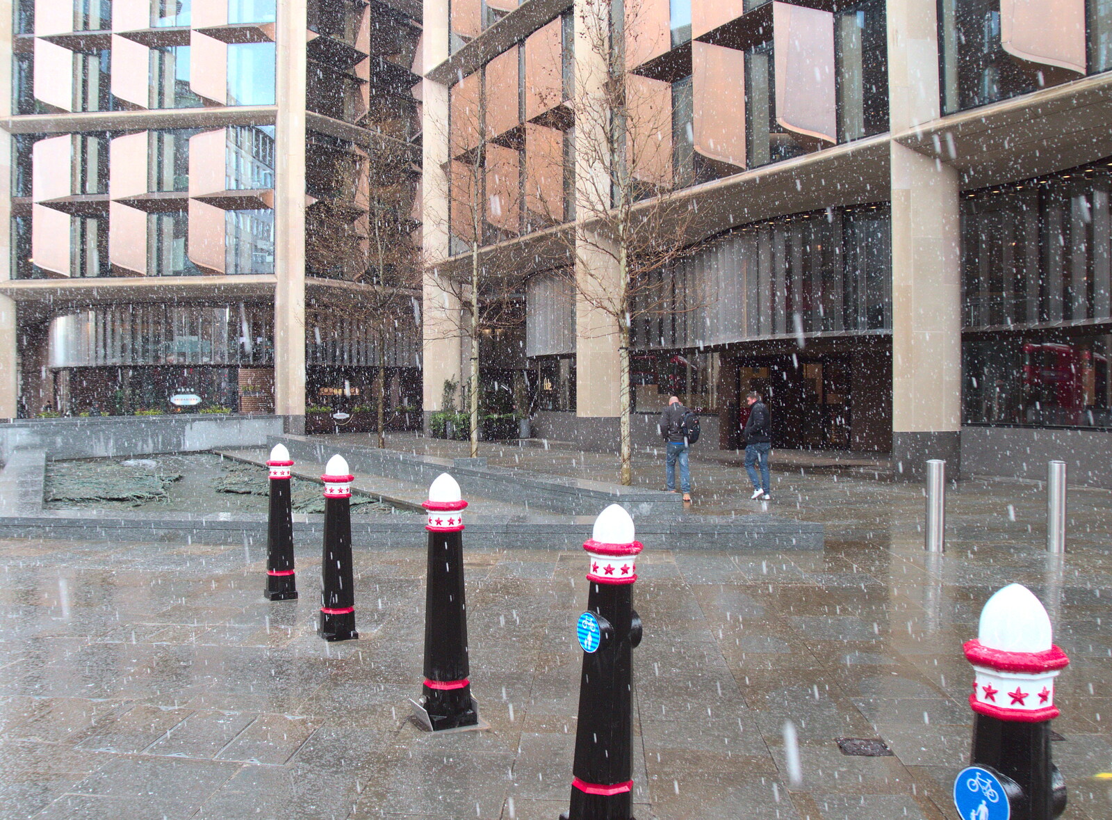 Snow and bollards outside the Bloomberg Building from An April Miscellany: Snow and Cycling, Suffolk and London - 4th April 2019