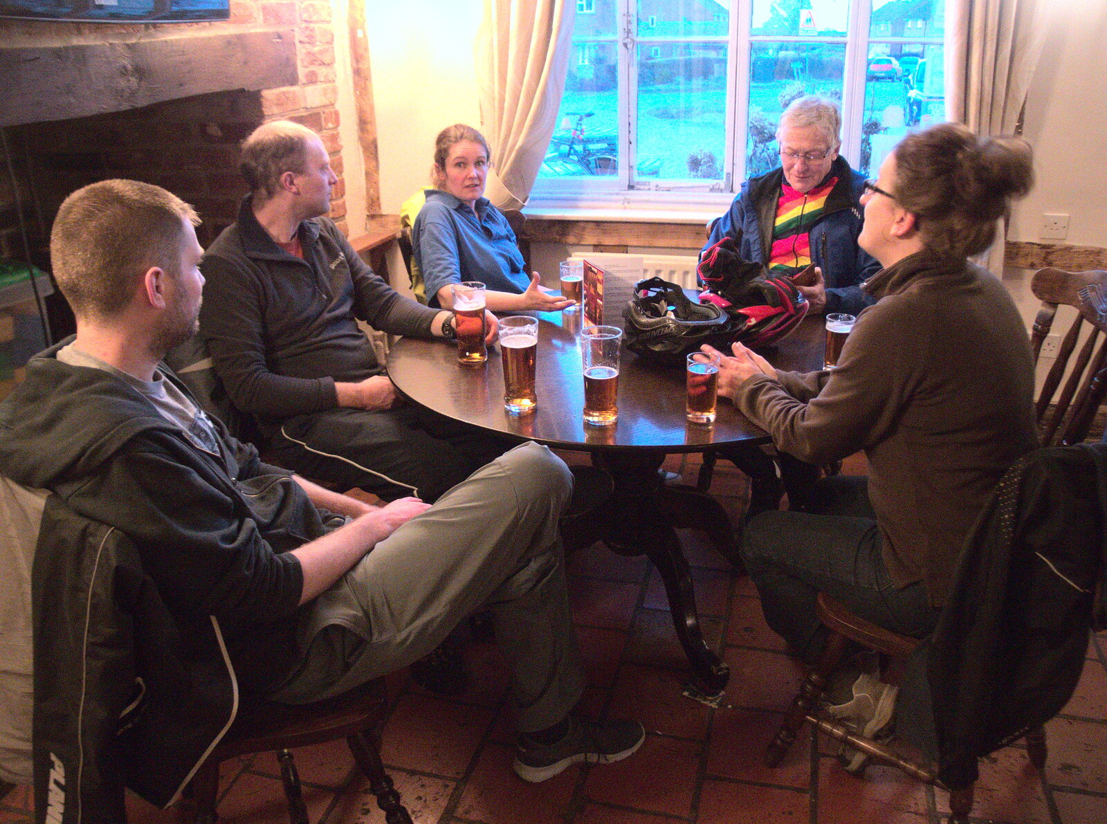 The gang in the Black Horse, Thorndon from An April Miscellany: Snow and Cycling, Suffolk and London - 4th April 2019