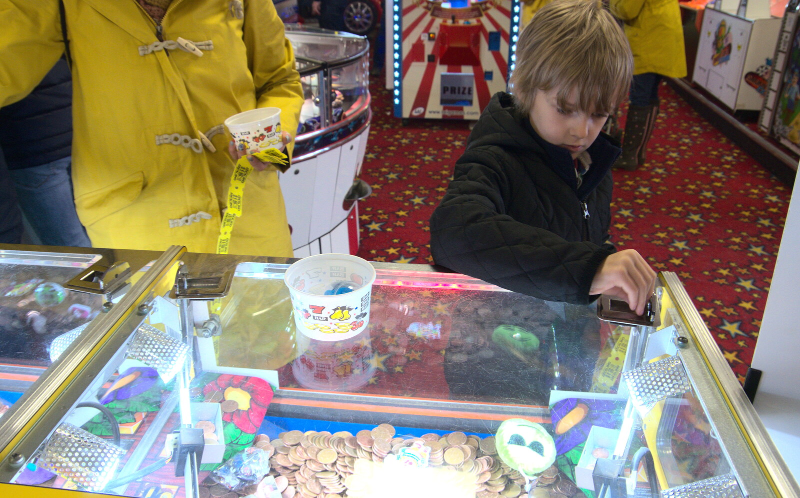 Harry's on the 2p Shove machines from On The Beach, Southwold, Suffolk - 7th April 2019