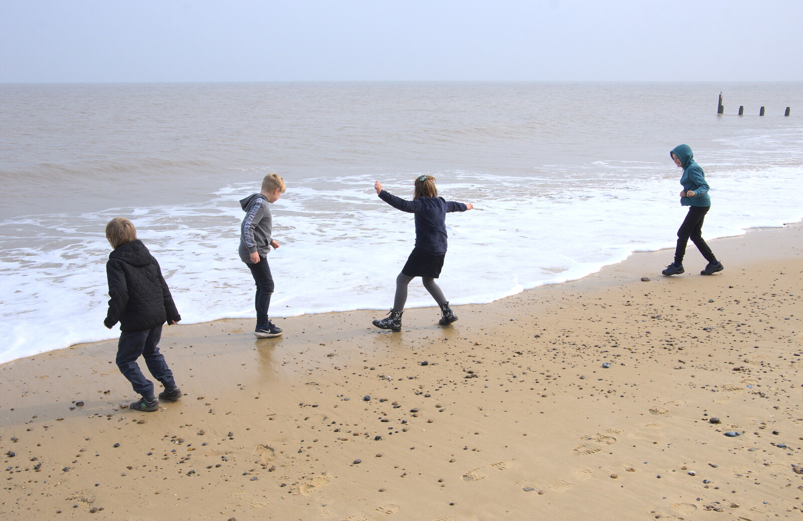 The children mess around on the beach from On The Beach, Southwold, Suffolk - 7th April 2019