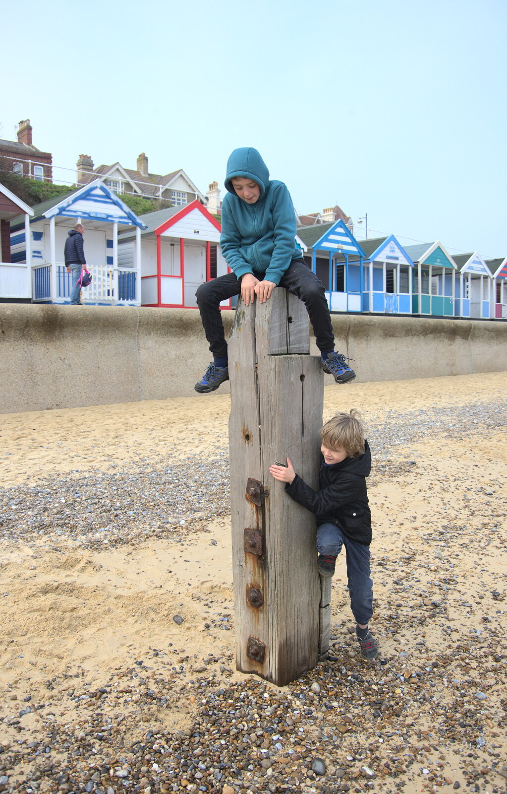 The boys on a wooden stump from On The Beach, Southwold, Suffolk - 7th April 2019