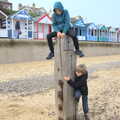 The boys on a wooden stump, On The Beach, Southwold, Suffolk - 7th April 2019