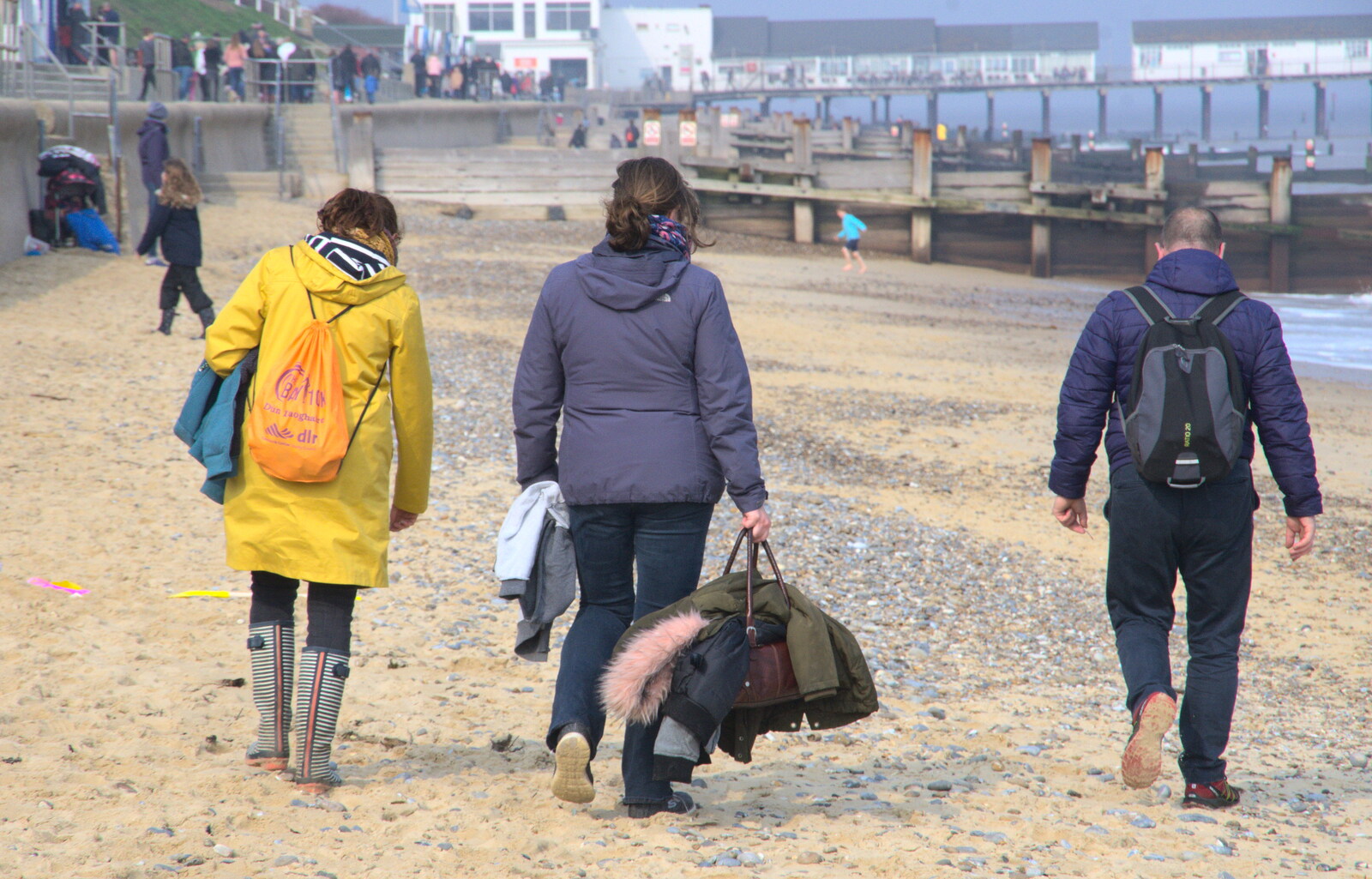 Isobel, Sis and Matt on the beach from On The Beach, Southwold, Suffolk - 7th April 2019