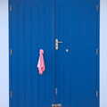 Blue door with a pink towel hanging on it, On The Beach, Southwold, Suffolk - 7th April 2019
