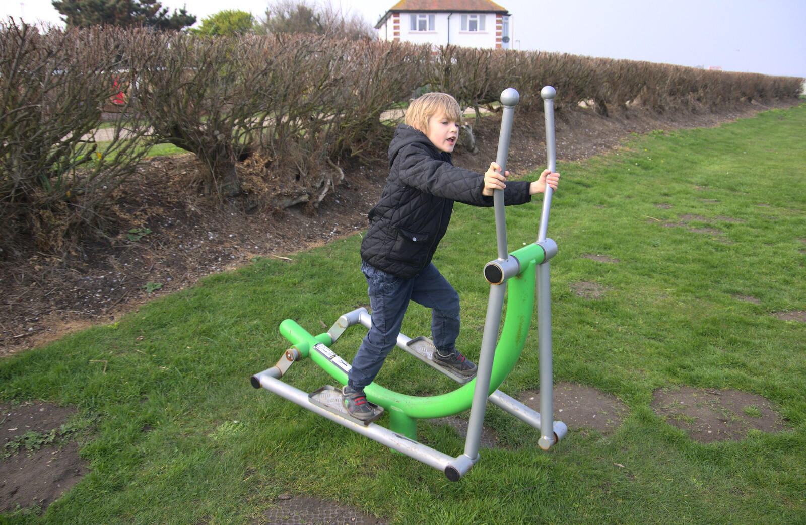 Harry on the exercise equipment from On The Beach, Southwold, Suffolk - 7th April 2019