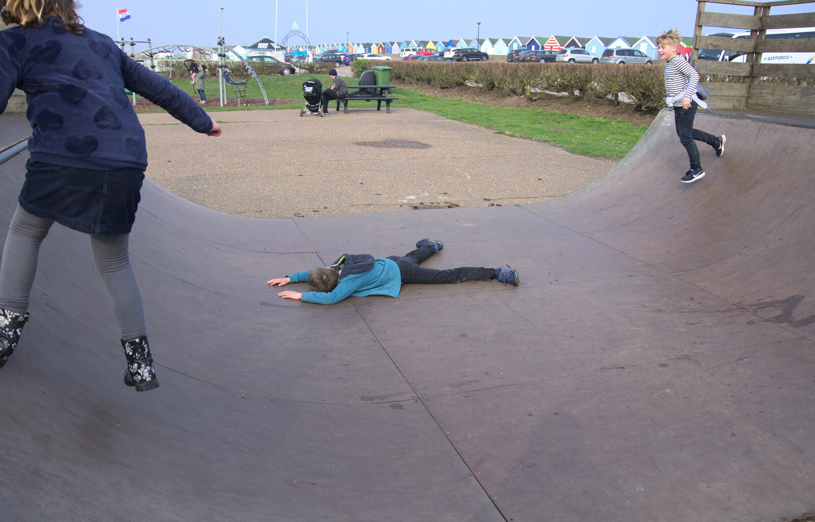 Fred's flaked out on the skate ramp from On The Beach, Southwold, Suffolk - 7th April 2019
