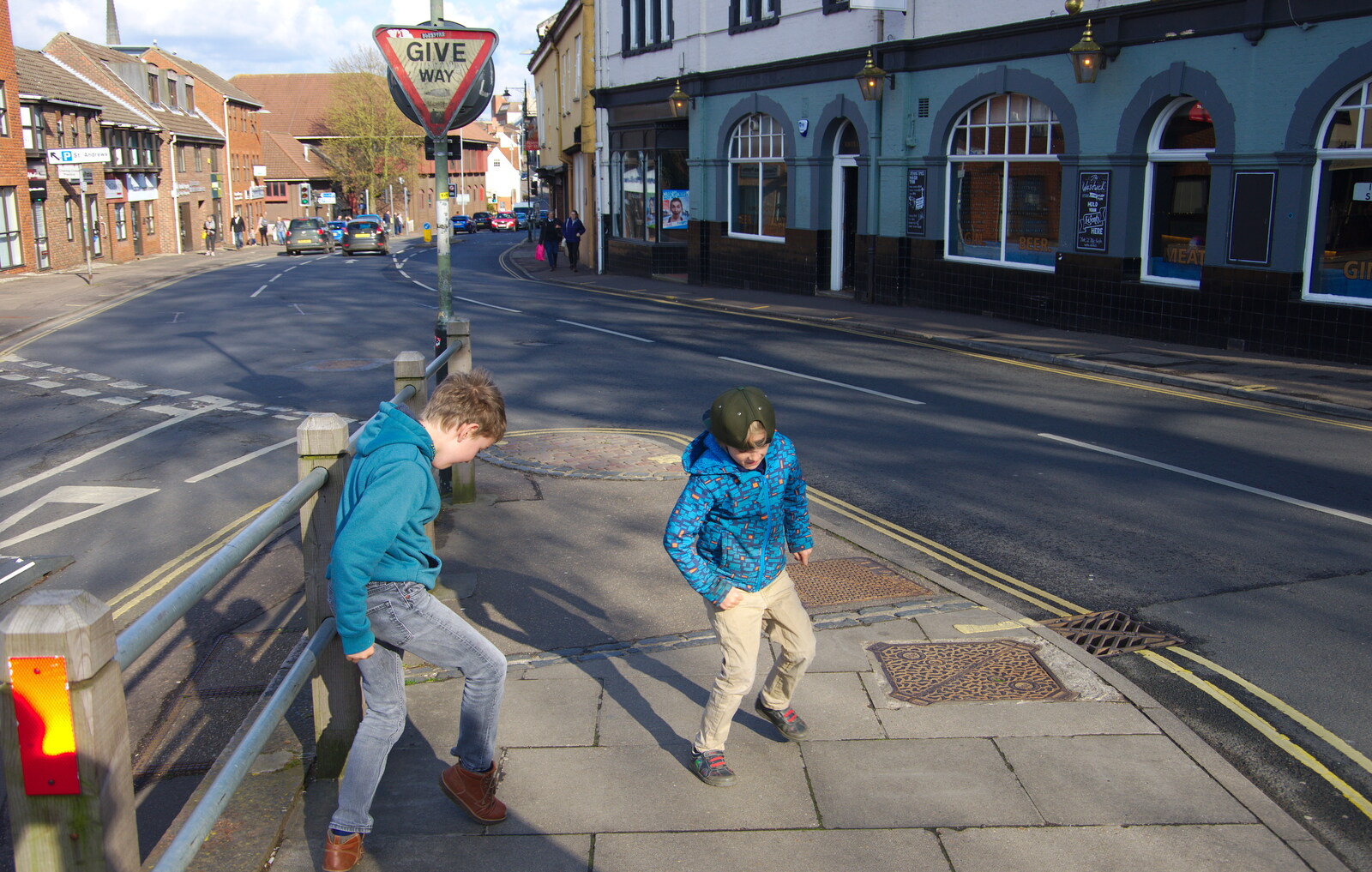 The boys dance around at the top of St. Benedict's Street from Singing in John Lewis, Norwich, Norfolk - 13th April 2019
