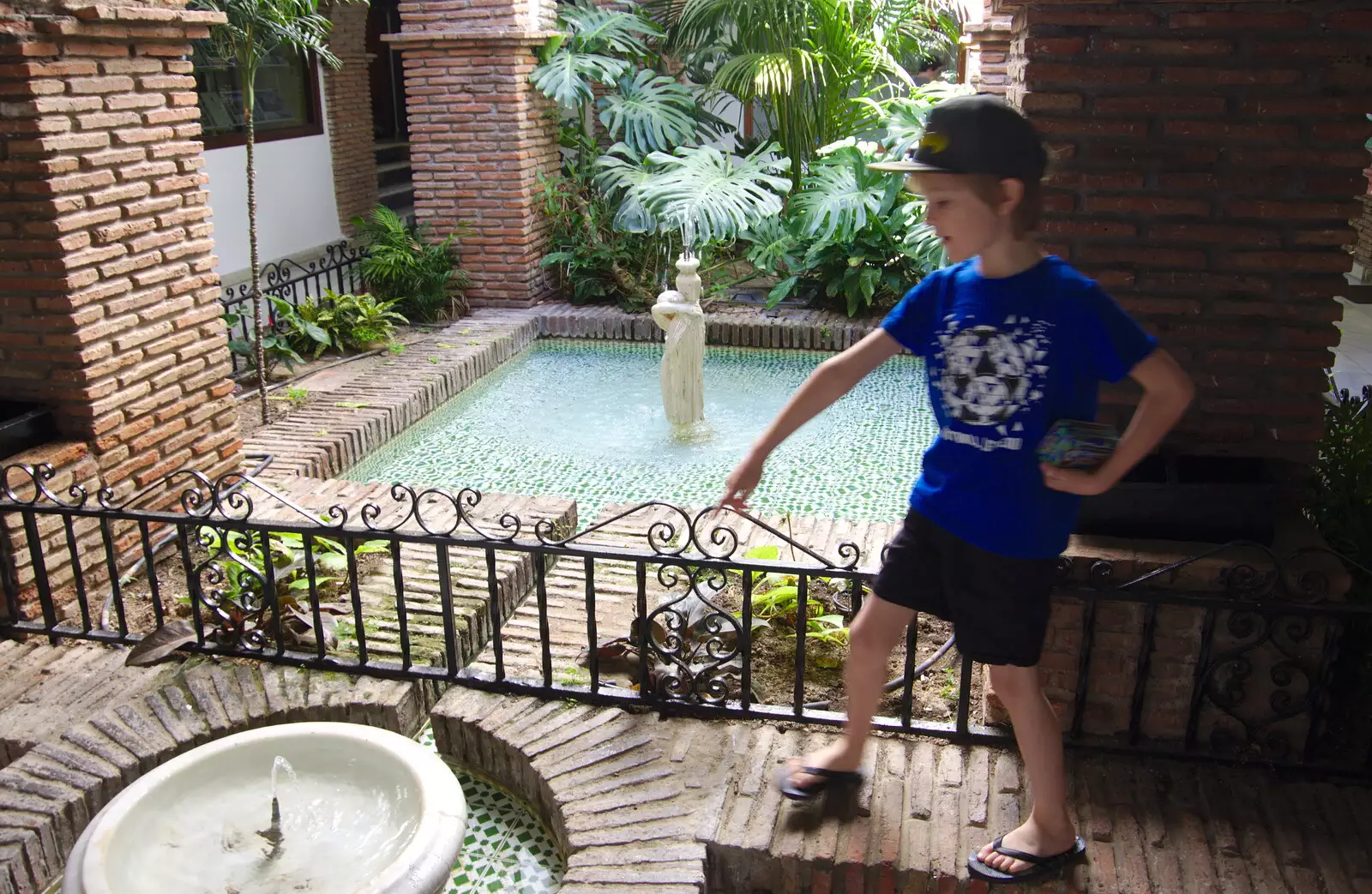 Harry points at a fountain, from A Holiday in Nerja, Andalusia, Spain - 15th April 2019