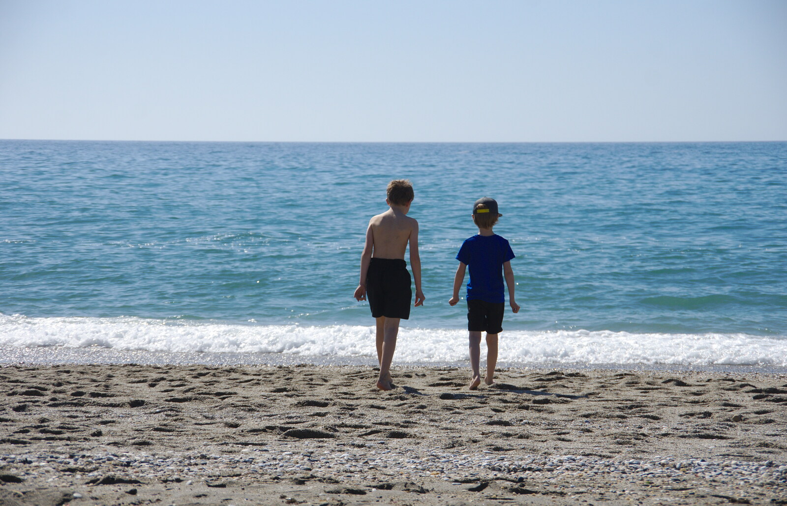 The boys tentatively try out the sea from A Holiday in Nerja, Andalusia, Spain - 15th April 2019