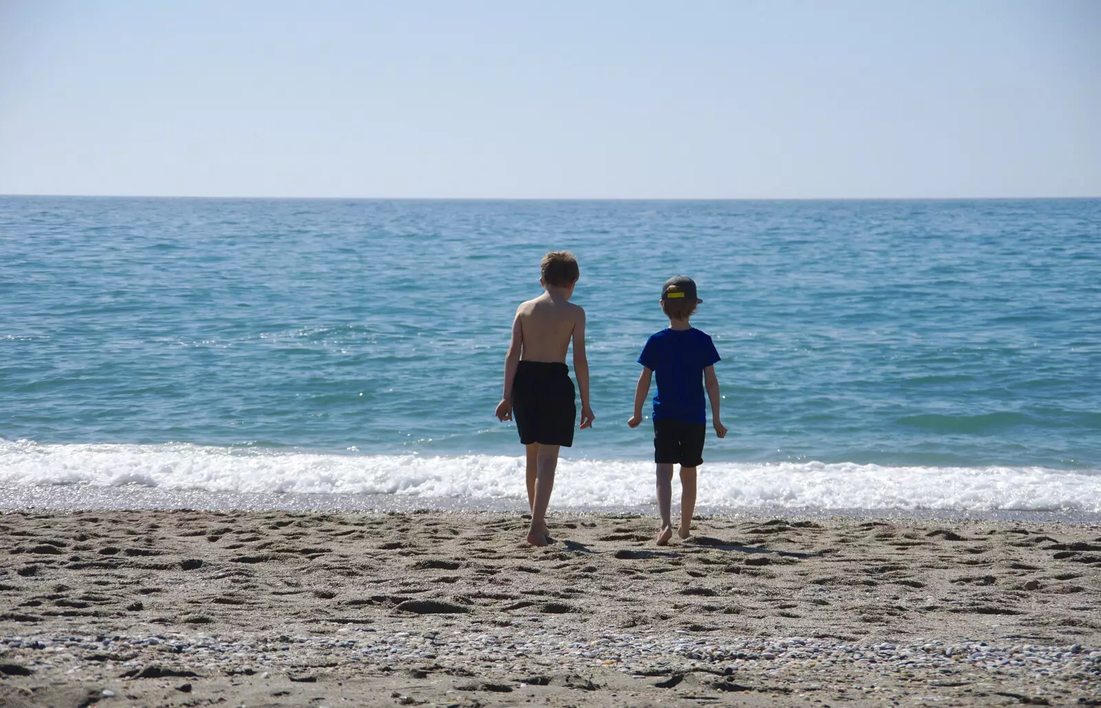 The boys tentatively try out the sea, from A Holiday in Nerja, Andalusia, Spain - 15th April 2019