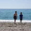 The boys tentatively try out the sea, A Holiday in Nerja, Andalusia, Spain - 15th April 2019