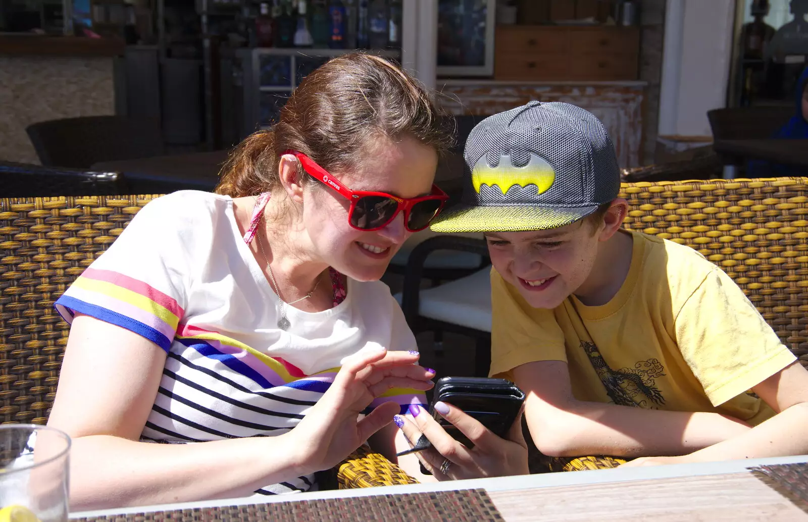 Fred checks out the phone photo, from A Holiday in Nerja, Andalusia, Spain - 15th April 2019