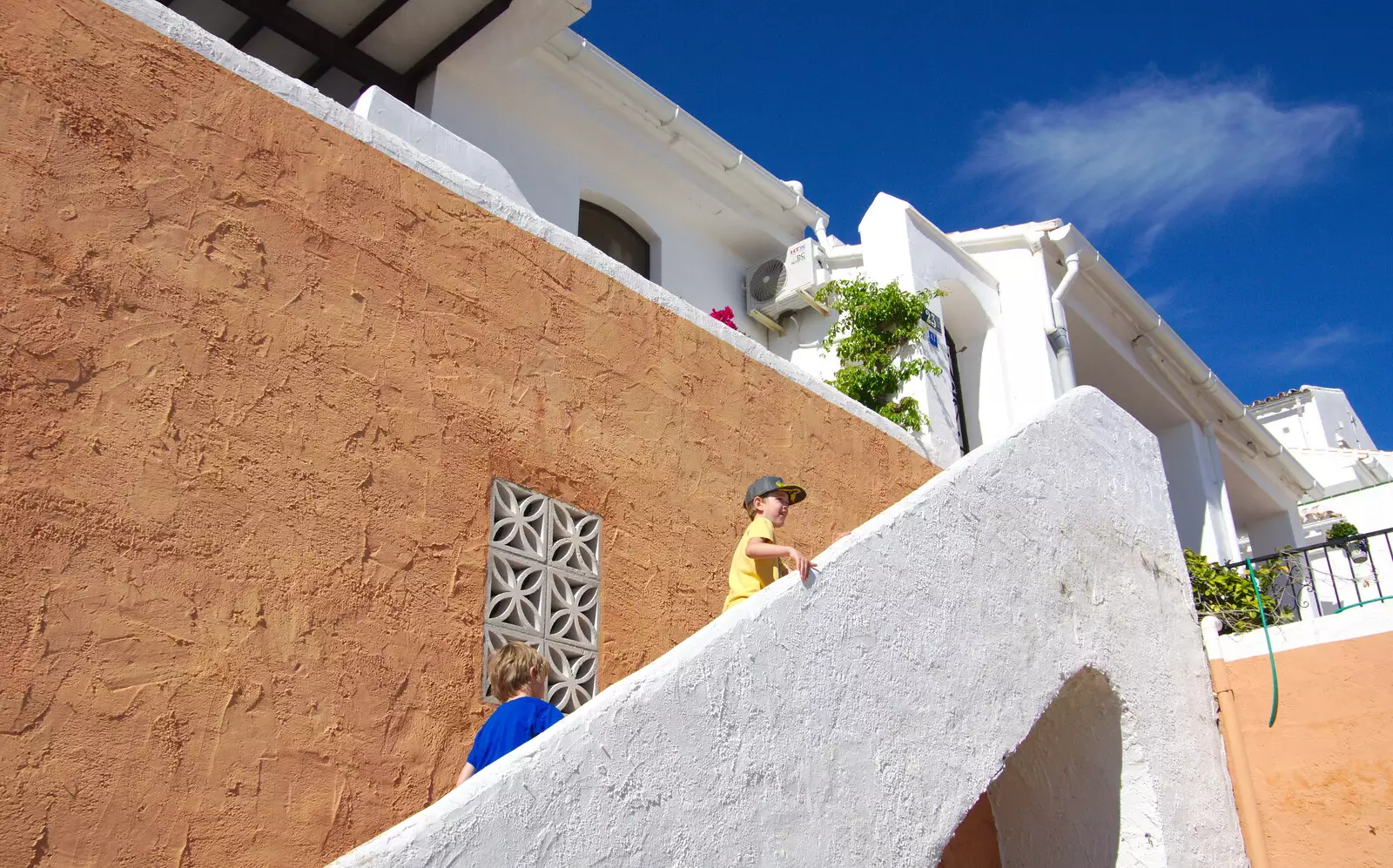 Harry and Fred walk up the steps to the apartment, from A Holiday in Nerja, Andalusia, Spain - 15th April 2019