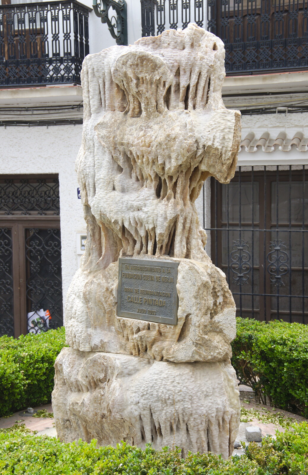 A chunk of stalactite 'waterfall' on the street from Torrecilla Beach and the Nerja Museum, Andalusia, Spain - 17th April 2019