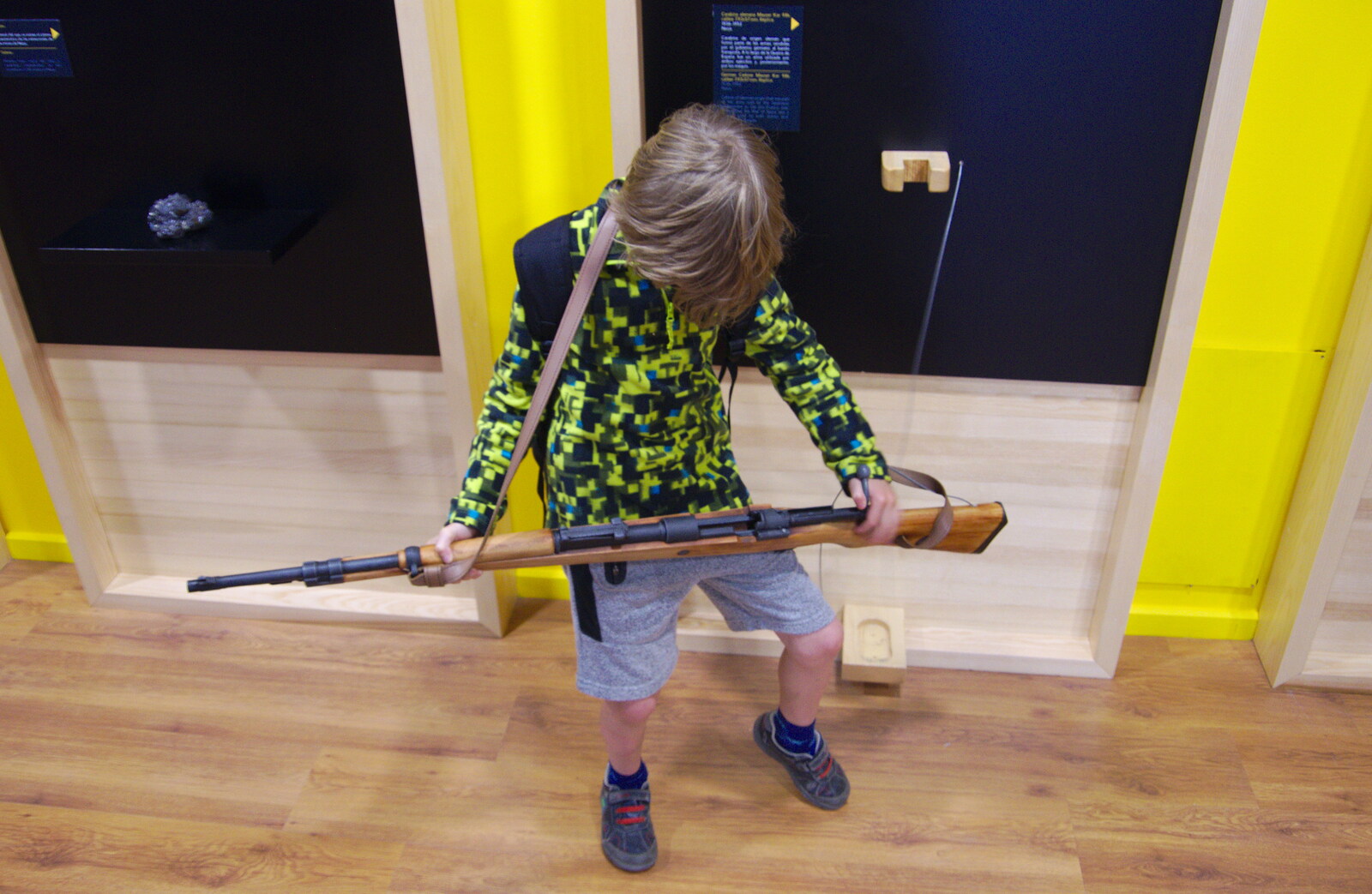 Harry has a go with a rifle from Torrecilla Beach and the Nerja Museum, Andalusia, Spain - 17th April 2019