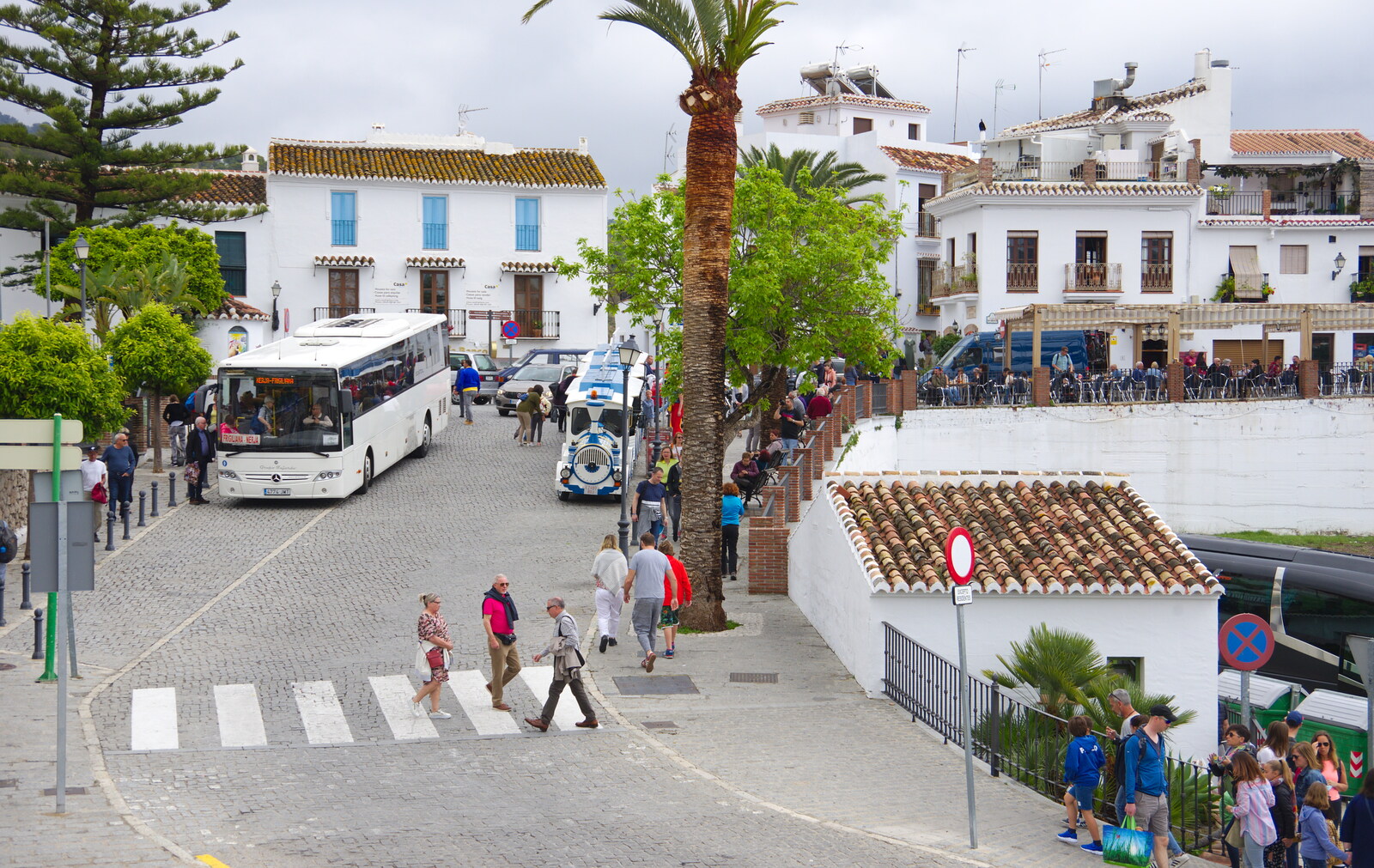 Tourist coaches and the mini train from The Caves of Nerja, and Frigiliana, Andalusia, Spain - 18th April 2019