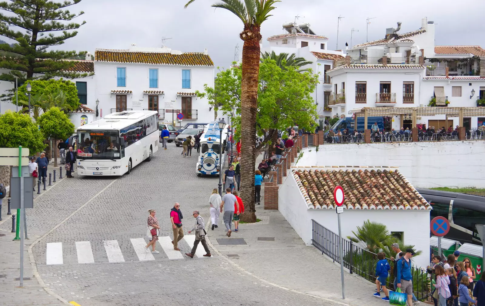 Tourist coaches and the mini train, from The Caves of Nerja, and Frigiliana, Andalusia, Spain - 18th April 2019