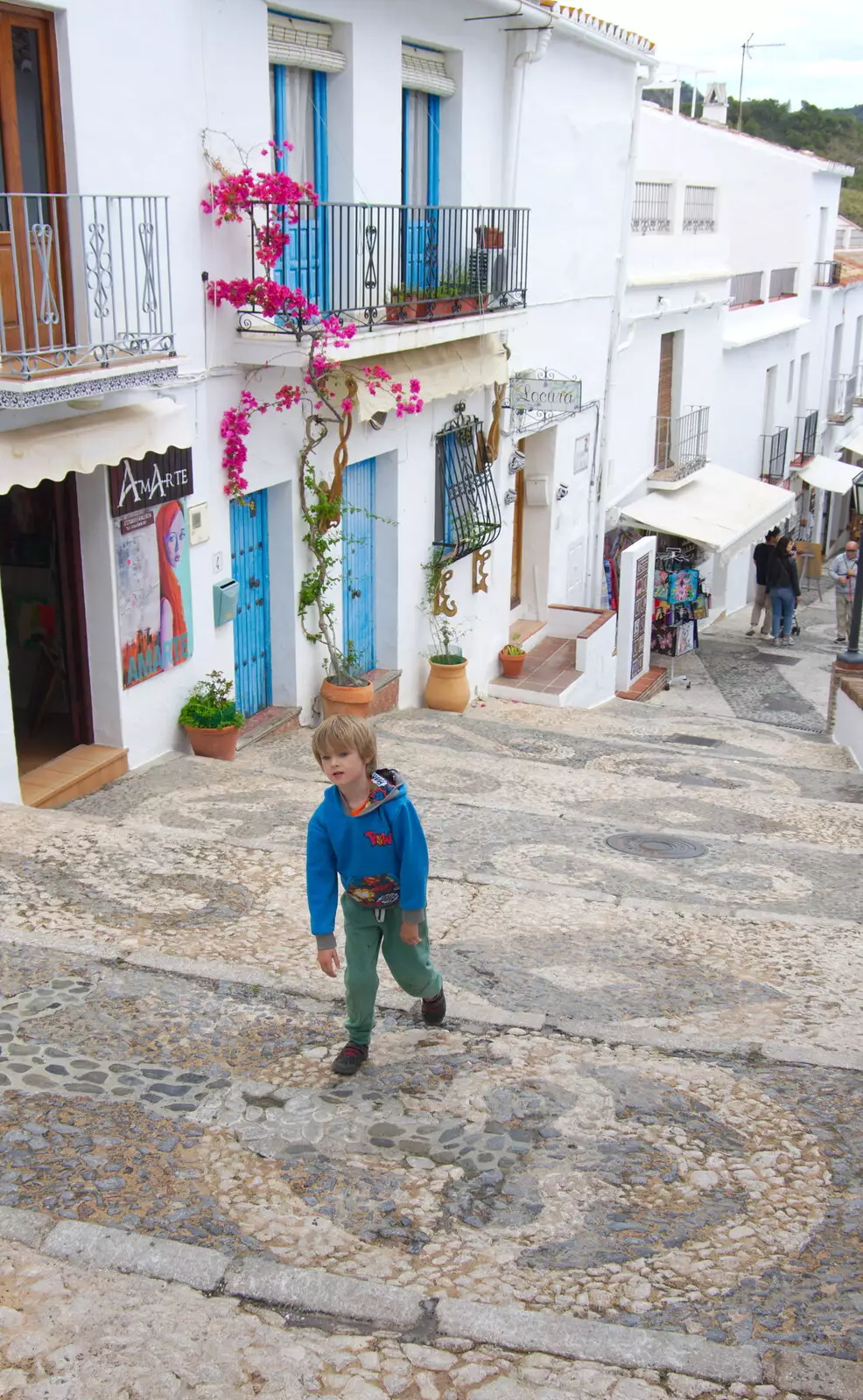 Harry grows weary of climbing up steps, from The Caves of Nerja, and Frigiliana, Andalusia, Spain - 18th April 2019