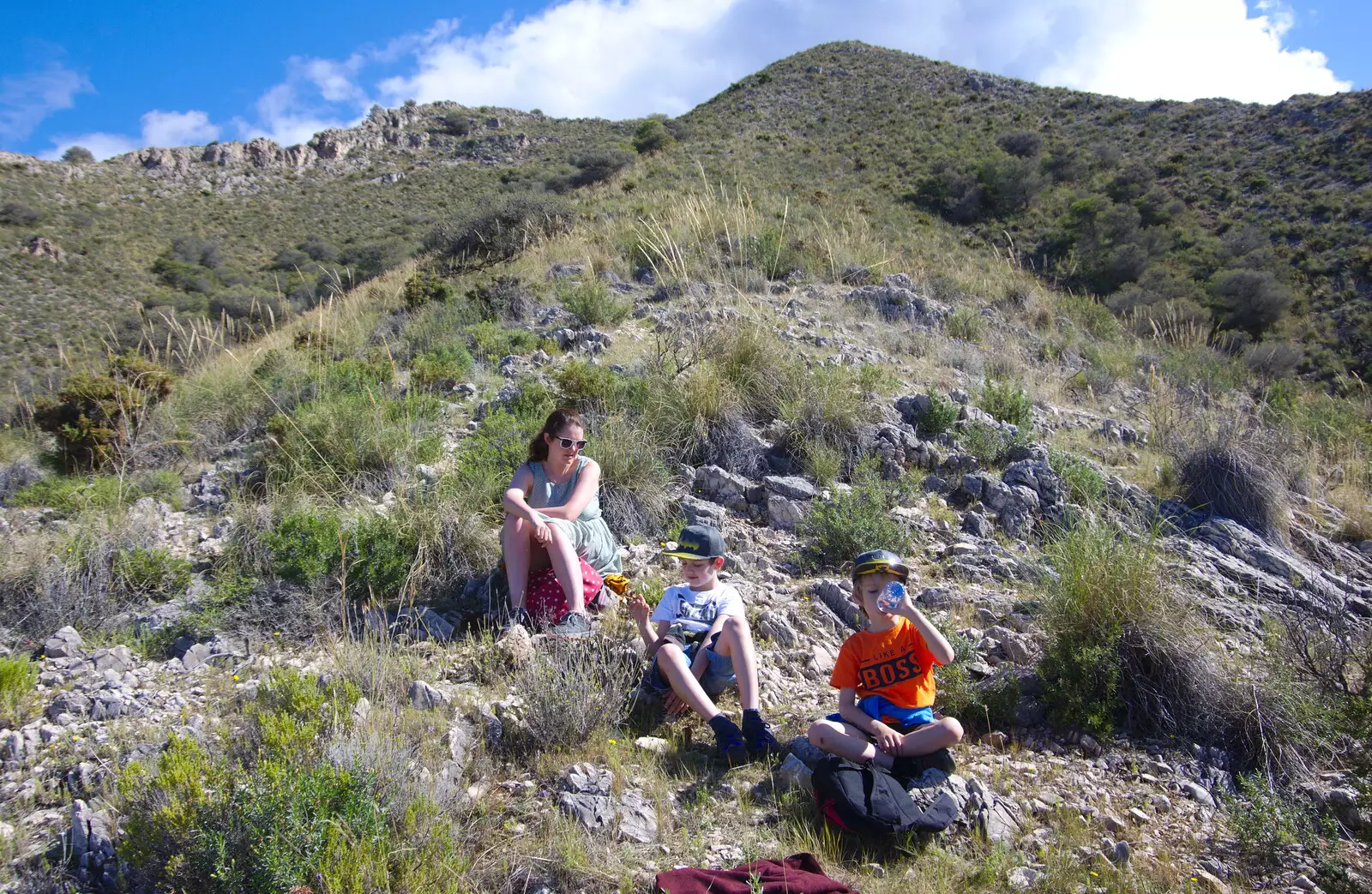 Isobel and the boys have a drink, from A Walk up a Hill, Paella on the Beach and Granada, Andalusia, Spain - 19th April 2018