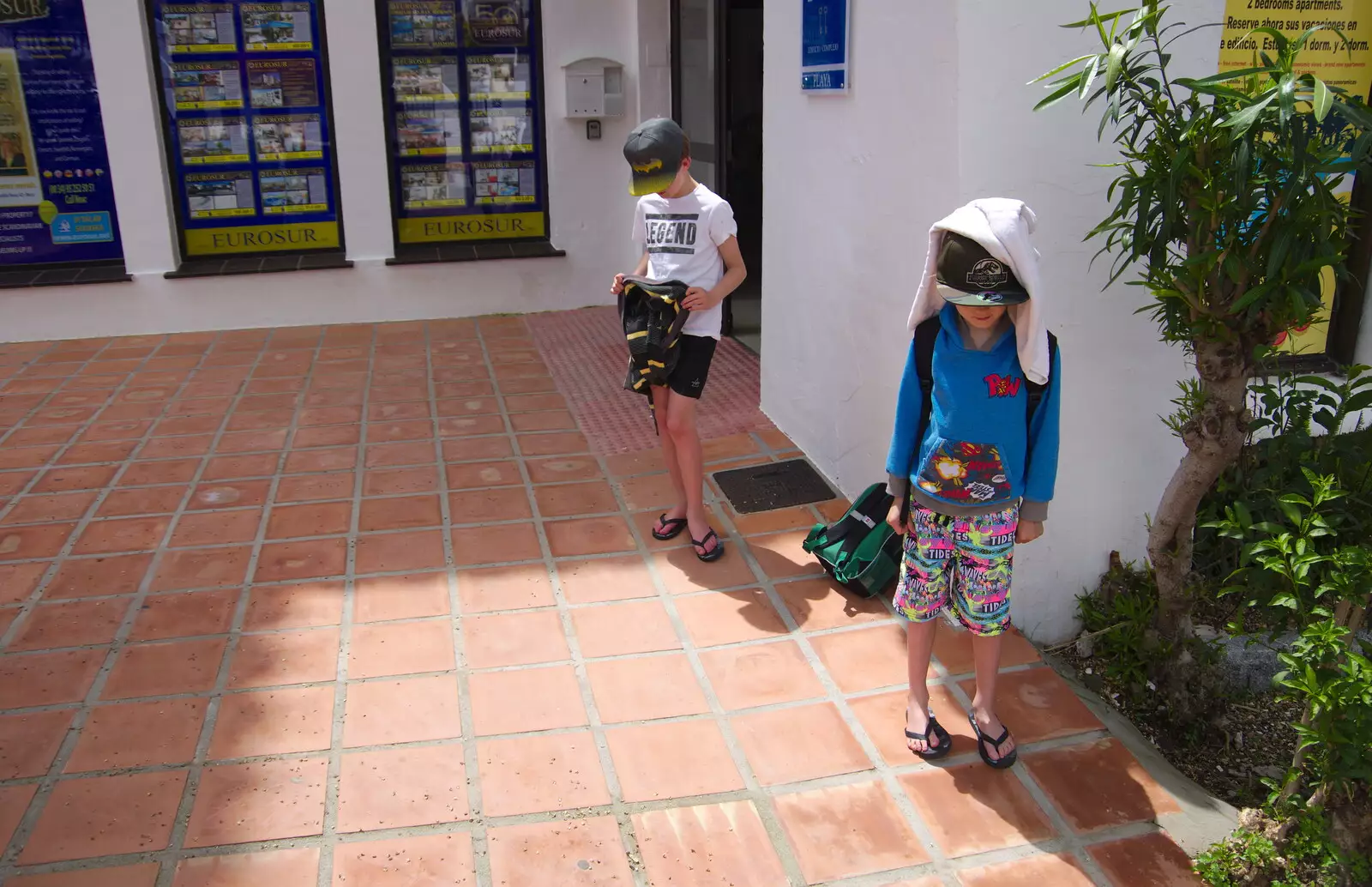 Harry's got a hoody on his head, from A Walk up a Hill, Paella on the Beach and Granada, Andalusia, Spain - 19th April 2018