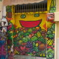 Fun graffiti on a fruit-shop shutter, A Walk up a Hill, Paella on the Beach and Granada, Andalusia, Spain - 19th April 2018