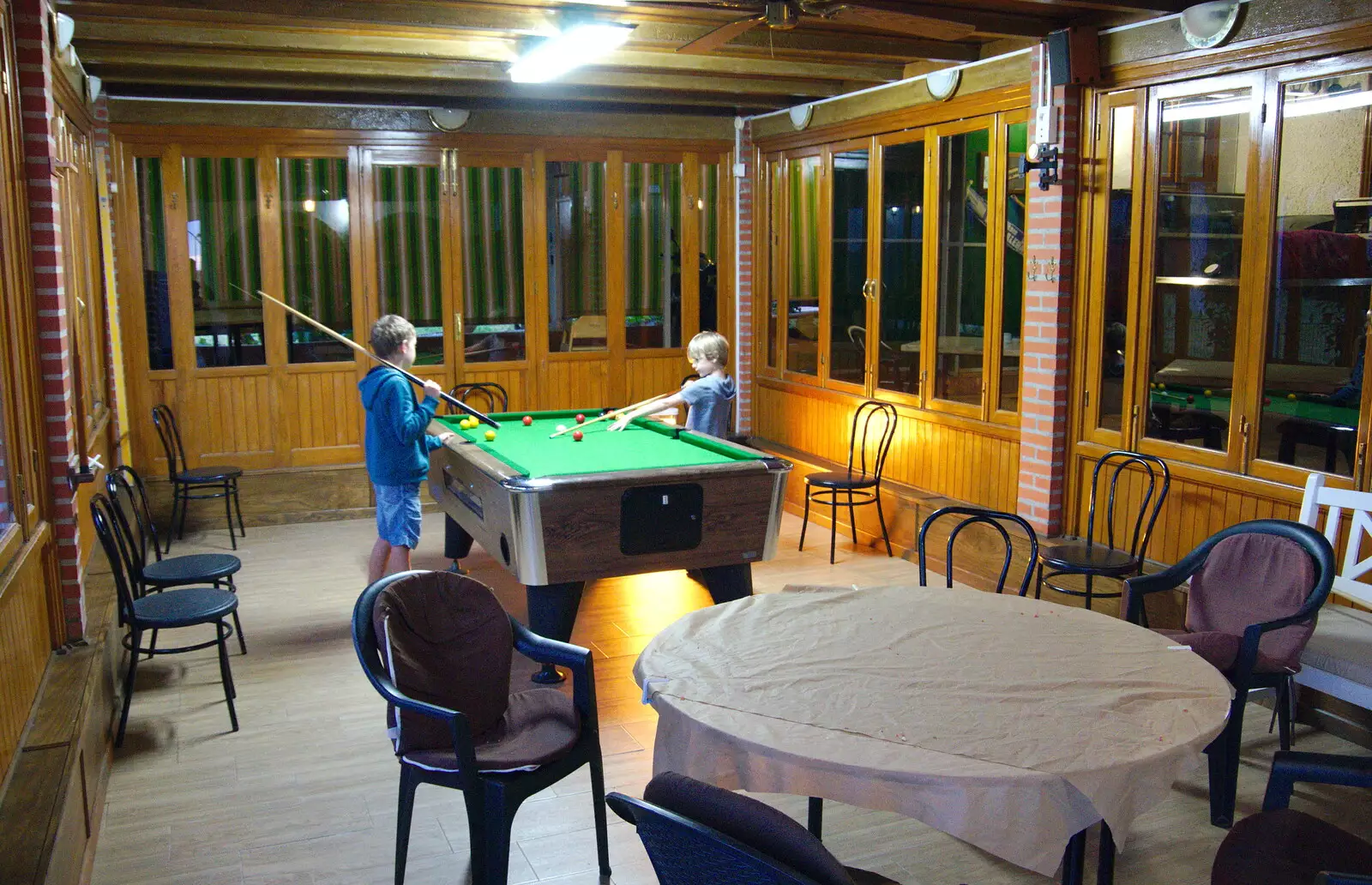 Fred and Harry in the pool room, from A Walk up a Hill, Paella on the Beach and Granada, Andalusia, Spain - 19th April 2018