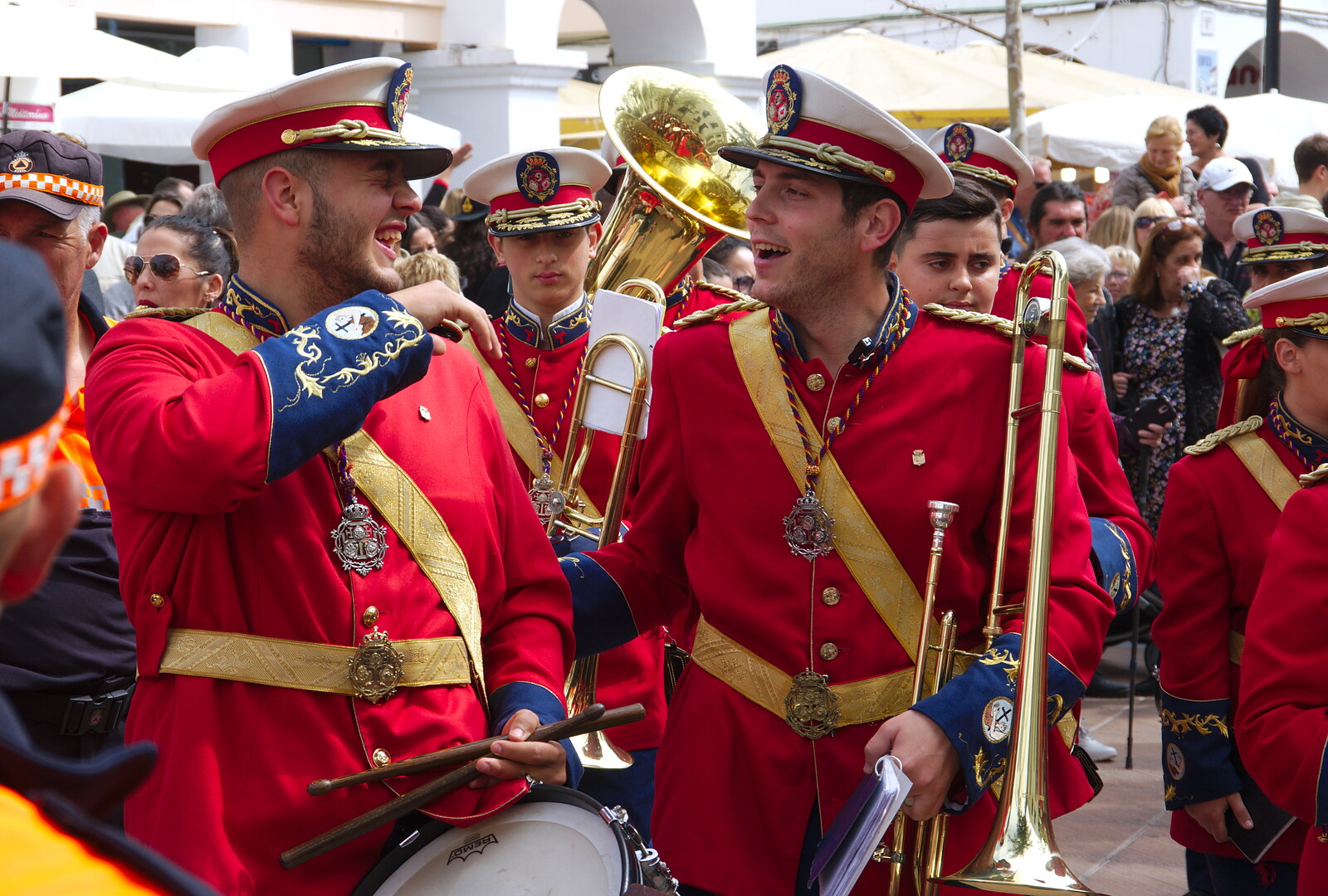 A joke is shared in the band from An Easter Parade, Nerja, Andalusia, Spain - 21st April 2019