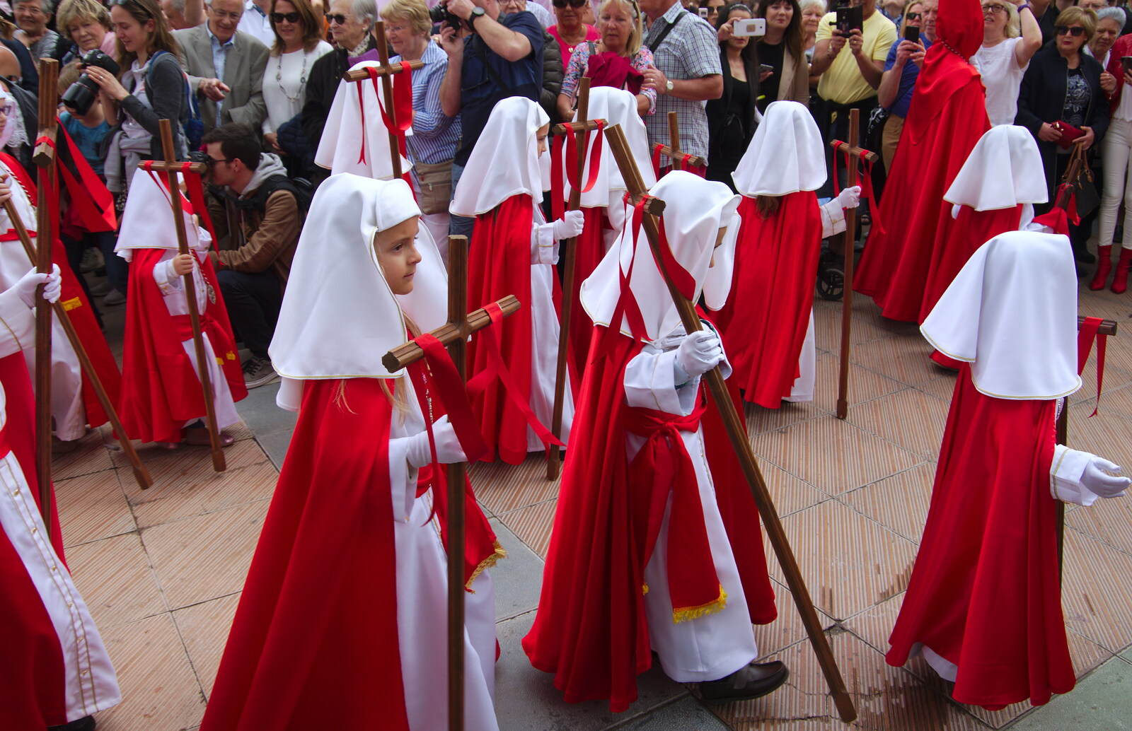 Red, white and crosses from An Easter Parade, Nerja, Andalusia, Spain - 21st April 2019