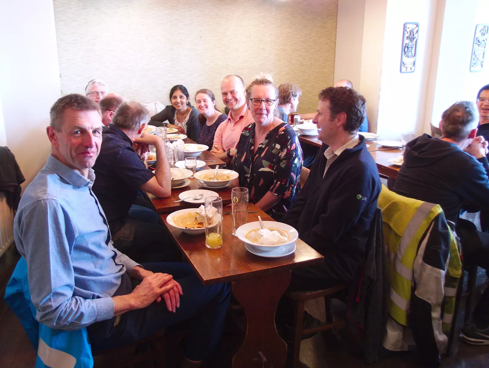 John looks over whilst ex-Qualcommers eat lunch, from A Mini Qualcomm Reunion, The Wrestlers, Cambridge - 26th April 2019