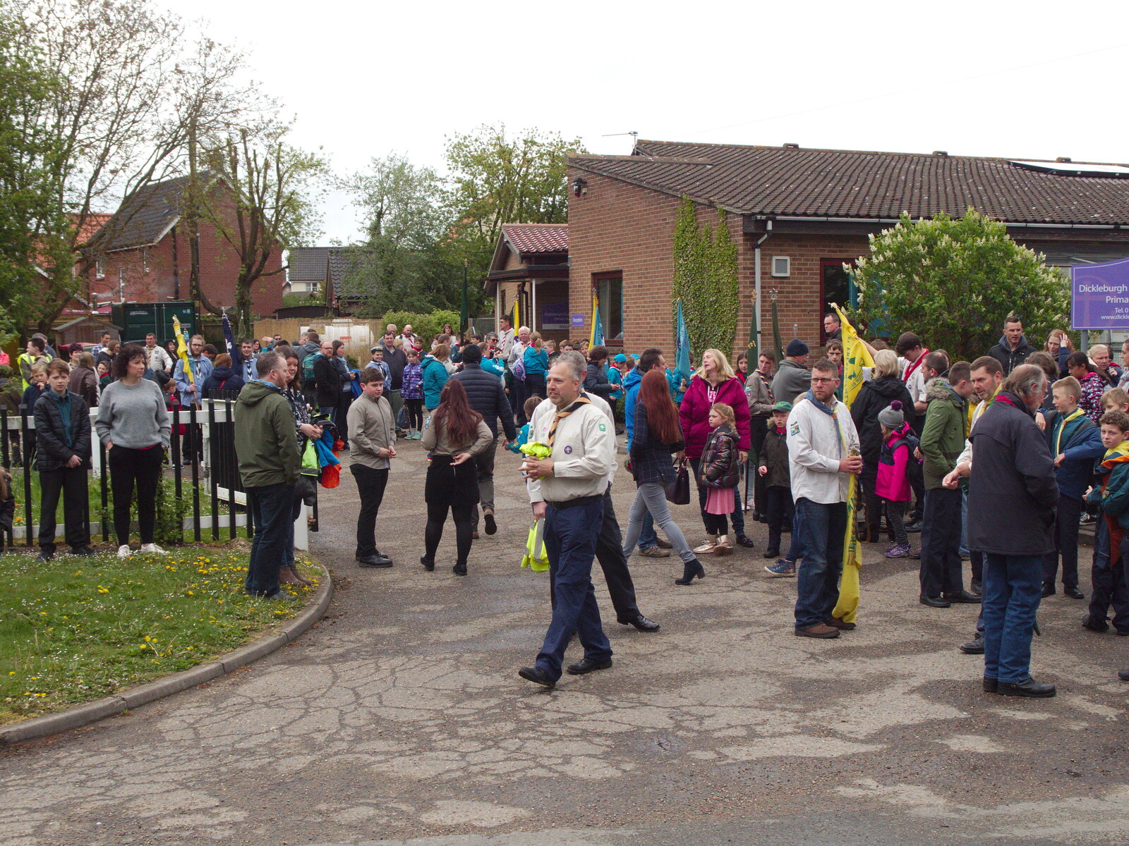 Milling around at the school from A St. George's Day Parade, Dickleburgh, Norfolk - 28th April 2019