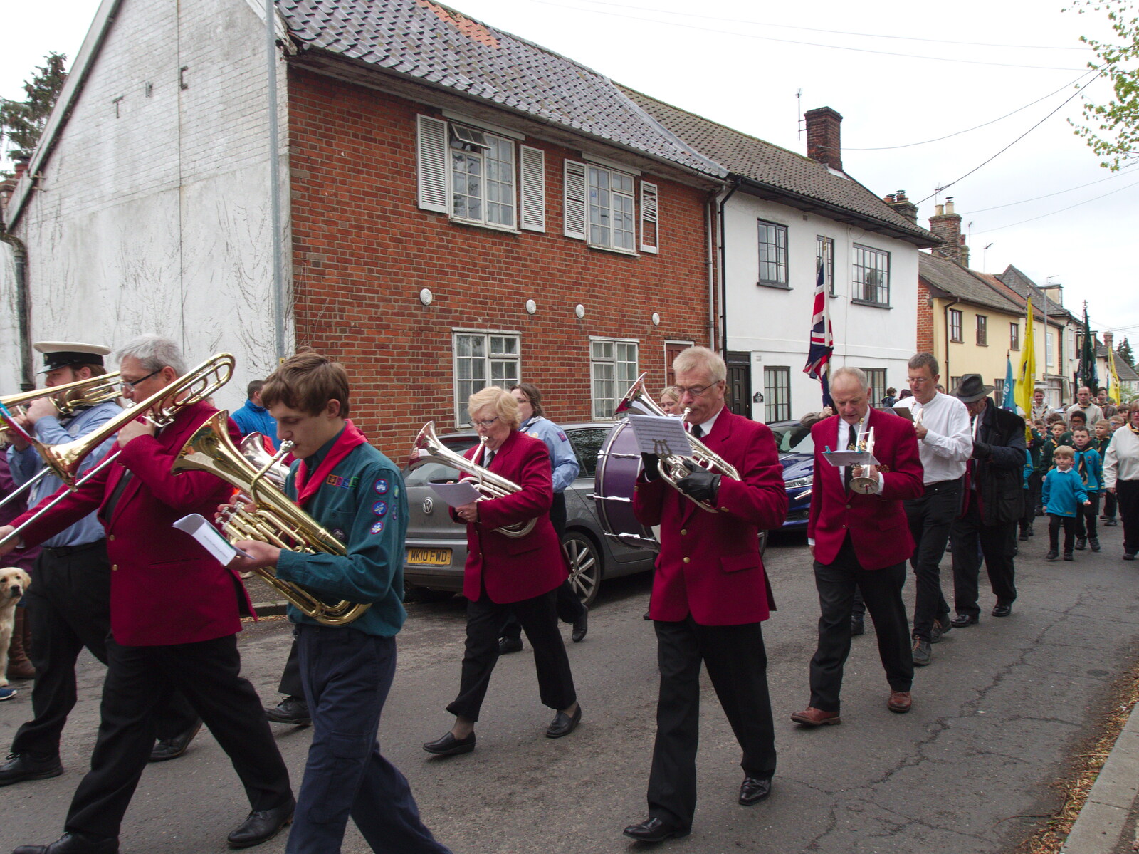 The band marches through Dickleburgh from A St. George's Day Parade, Dickleburgh, Norfolk - 28th April 2019