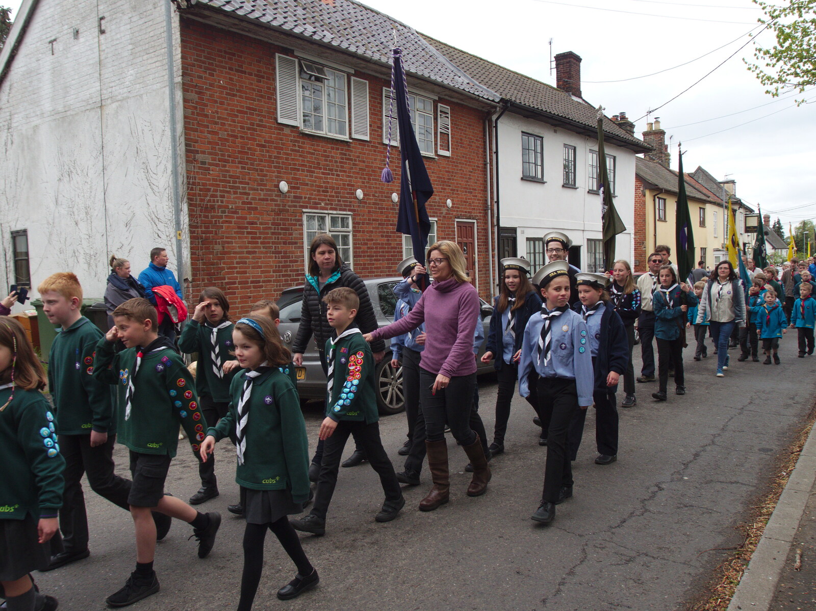The Sea Scouts march past from A St. George's Day Parade, Dickleburgh, Norfolk - 28th April 2019