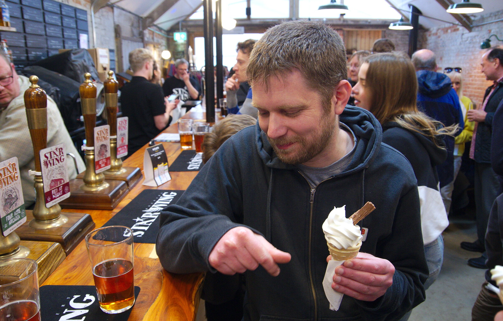 Phil at the bar, with ice cream from The Opening of Star Wing Brewery's Tap Room, Redgrave, Suffolk - 4th May 2019