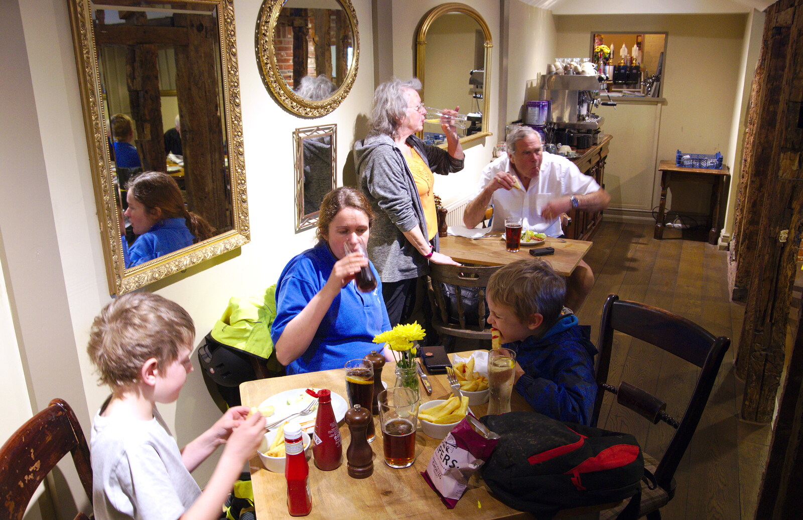 The boys scoff down chips from The BSCC Bike Ride 2019, Coggeshall, Essex - 11th May 2019