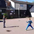 In the car park, Fred and Harry do ninjas, The BSCC Bike Ride 2019, Coggeshall, Essex - 11th May 2019